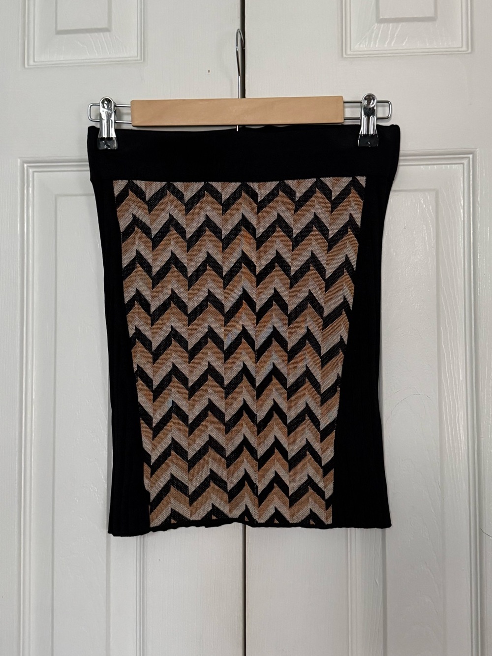 rag & bone Black and Tan Chevron Panel Pencil Skirt